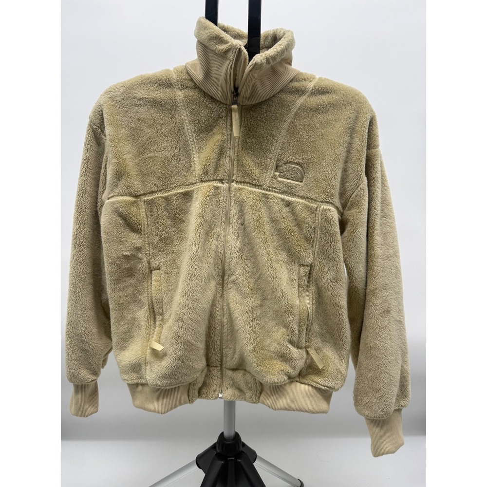 The North Face Womens Tan‎ High Pile Fleece Full Zip Jacket Beige Small NF0A4P7K